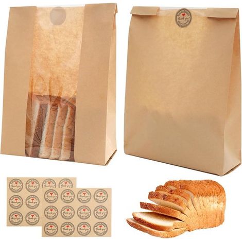 Sacs à pain réutilisables, lot de 50, pour conservation et emballage du pain et levain, avec 120 autocollants, pour fabrication à domicile, marron (1/5)