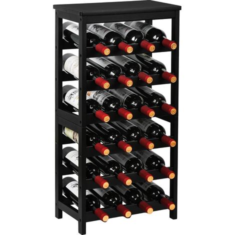 Casier à Vin Range Bouteilles Horizontal, 24 Bouteilles en Bambou Etagère à Bouteilles de vin Dimensions 41x24x82 cm Porte-Bouteilles,Noir (1/5)