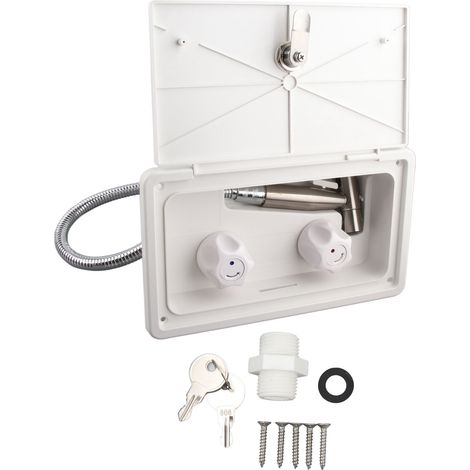 Kit douche extérieure 1,5m tuyau métal lavage extérieur boîtier pulvérisation blanc pour camping-car caravane bateau yacht avec tubes métalliques (1/5)