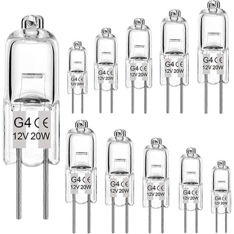 Ampoules halogènes G4, 12 V 20 W, culot à 2 broches, lumière blanc chaud, capsule transparente (lot de 10) (1/5)
