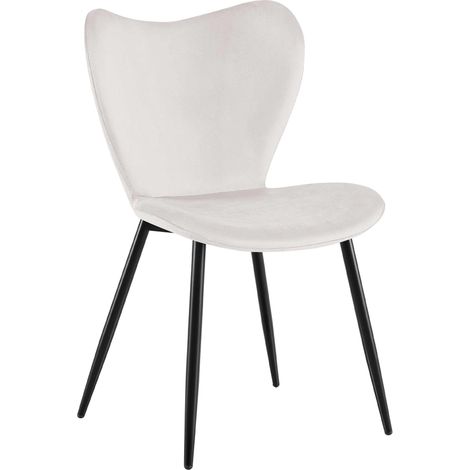 Chaise de salle à manger x1 dossier forme arrondie en papillon en velours gris cadre à quatre pieds en métal noir 100007581