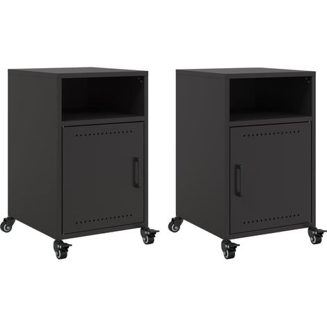 Set 2 comodini su ruote con vano con anta 36 x 39 x 59 cm acciaio nero DEC035484