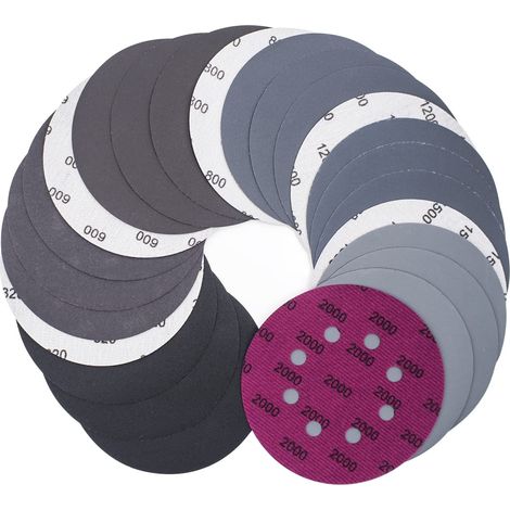 60 Pièces Disques de Ponçage 125mm 8 Trous Disques Abrasifs Papier de Verre Sec à l'eau Tampons de Ponceuse Orbitale Feuilles de Papier Abrasif pour Métal Bois, Grain 320/600/800/1200/1500/2000 (1/5)