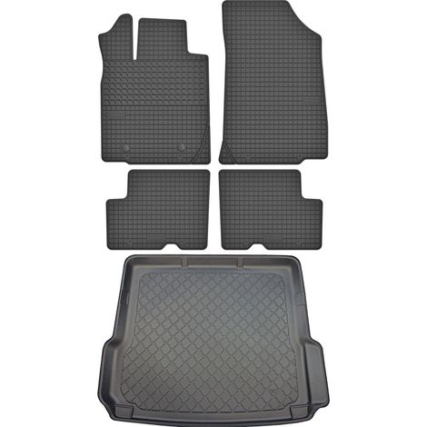 Ensemble de tapis de sol en caoutchouc + tapis de coffre pour Dacia Duster I SUV (2010-2013).