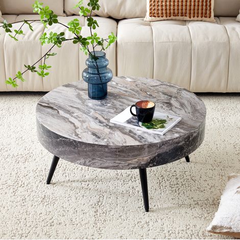 Mesa centro redonda efecto mármol gris MDF 70 cm OKMYHOME (1/5)