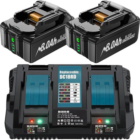 Ersatzakku, 8000 mAh Kapazität, kompatibel mit 18-V-Werkzeugen, 2 x 8,0 Ah 6-A-Ladegerät (1/2)