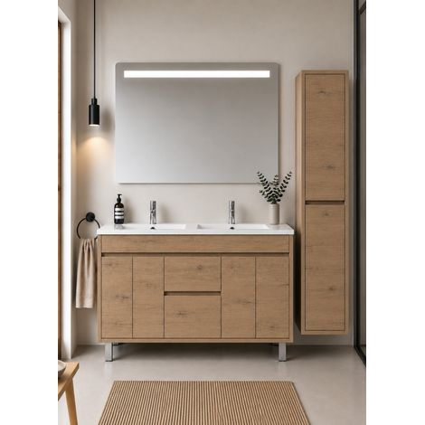 Badmöbel mit Waschbecken ORIGENBATH ISQUIA ohne Spiegel 120x45 cm Doppelwaschbecken Estepa mit Säule (1/5)