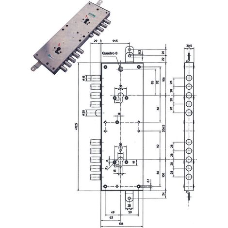 Serratura triplice applicare multif. scrocco cil. eur. blindate 85574 - mm.63 dx (85574d)
