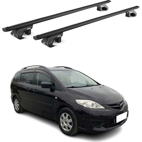OMAC Dachträger Aluminium TÜV geprüft für Mazda5 / Premacy 2005-2018 – Für Standard Dachreling – T Nut – Max 90 kg – 2 Schlösser Schwarz (1/5)
