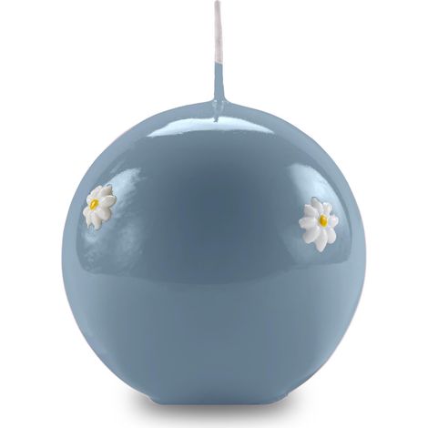 Bougie Boule décorée de marguerites - Couleur Dusty bleue - Diamètre 10 cm - Durée 49 heures - Avec sac cadeau - Spring Collection - Artisanat (1/5)