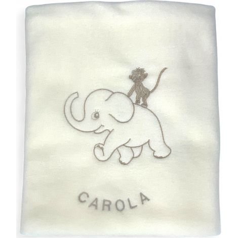 Copertina pile personalizzata con nome - Elefantino – Bambino e Bambina - asilo lettino culla neonato, ricamo Made in Italy Panna Cm. 140x100