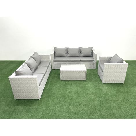 Fimous Wicker PE Rattan Sofa Garden Furniture Set with Armchair Oblong Coffee Table Light Grey Mixed (1/5)