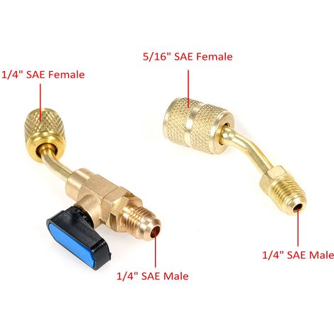 Zoternen Climatisation réfrigérant incliné à billes d'arrêt de bille 1/4 de pouce pour R410A R134A R12 R22 HVAC et adaptateur 5/16 Femme à mâle Mini System Split Split System