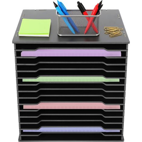 Casier de rangement 15 compartiments – 33×30×33 cm, Étageres amovibles, PVC noir, charge 15 kg – Pour dossiers, magazines, documents