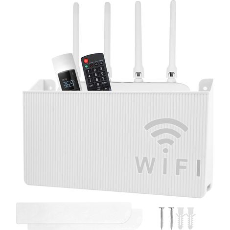 Boîte de angement pou outeu WiFi Étagèe de angement Muale Cache Box Suppot Box Intenet Suppot Mual Boîte de Stockage de outeu WiFi des Câbles de angement pou Salon Étagèe TV, Blanc (1/4)