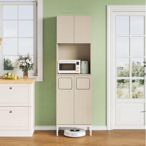 Armoire de cuisine 53x35x181 cm blanche en MDF avec niche micro-ondes, espace poubelle et rangement réglable (1/5)