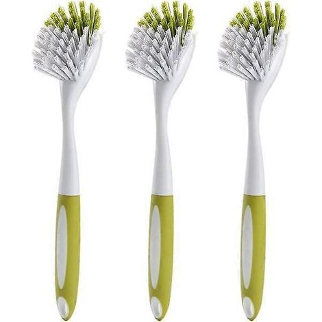 Brosses à vaisselle pour éviers, casseroles et poêles avec poils résistants, jaune-vert, lot de 3. (1/3)
