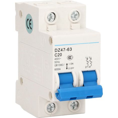 Disjoncteur miniature 2P différentiel 20A 400V DZ47-63 C20, montage sur rail DIN, protection de circuit résidentiel (1/5)