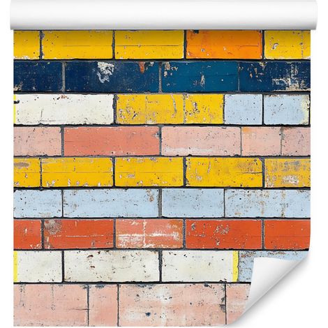 Papier peint motif brique colorée jaune, or et beige 50x1000 cm (1/5)