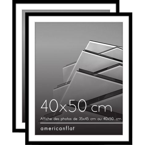 Cadre Photo 40x50 cm Noir - Cadre 35x45 cm avec Passe-Partout ou 50x40 cm sans Passe-Partout - Plexi Poli - Suspension Verticale ou Horizontale - Lot de 2 (1/5)