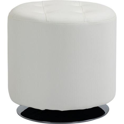 360° drehbarer Fußhocker, runder Ottoman mit PU-Bezug und Stahlgestell, Ø 45,5 x 44,5 cm, weiß
