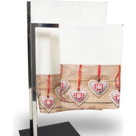 Set Asciugamani E Teli Bagno In Stampa Digitale Linea Fresh Dis. Cuore Di Pezza 34, misuraTelo BagnocoloreCuore Pezza
