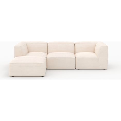 Canapé modulable en velours blanc 3 places avec pouf - Mina