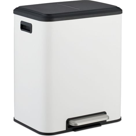 Relaxdays Mülleimer 2 x 15 Liter, Küchenmülleimer mit entnehmbare Inneneimer, Absenkautomatik und Trittpedal, weiß