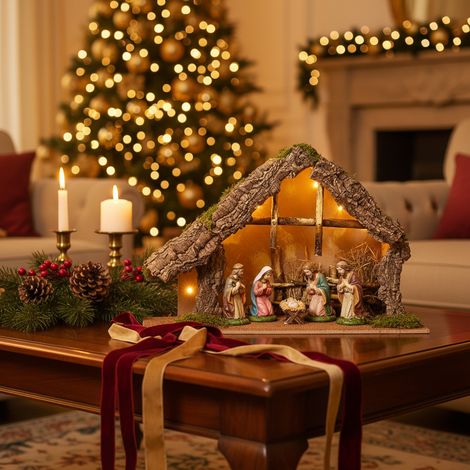 Casetta in legno per presepe, ambientazione per natività, decorazione di larghezza 38 cm (1/4)