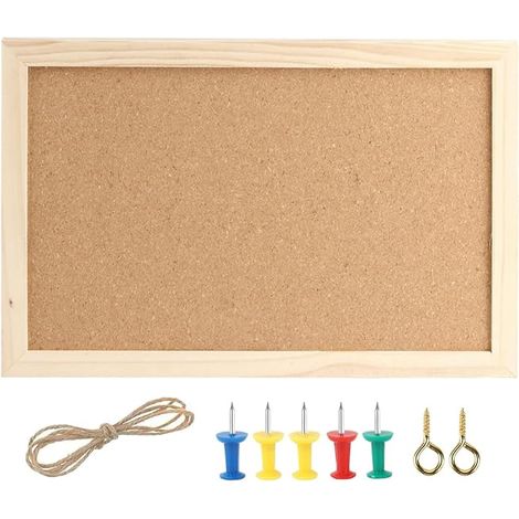 Cork Wall Board 30 x 20 cm Memo Board with 5 Push Pins (1/5)