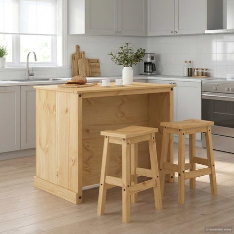 Set isola da cucina 3 pcs Cera di Miele Pino Massello vidaXL (1/5)