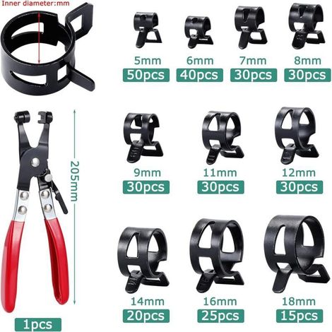 300 Pièces Collier de Serrage à Ressort, 10 Tailles 5-18mm Clips à Ressort, Serre-Joints pour Tuyaux et Conducteurs de Carburant (1/5)