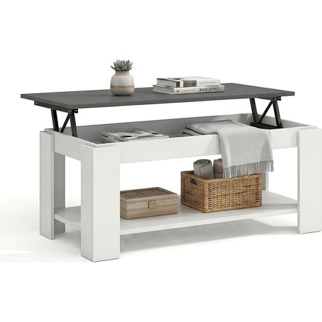 Mesa de centro elevable con almacenaje 102x43-54 cm Lya Blanco Artik (Blanco Mate) - Gris Grafito 50cm (ancho) x 54cm (alto)