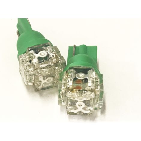 Coppia 2 Lampade Led T10 Con 5 Led F5 Flux Colore Verde Green 12V 0,2W