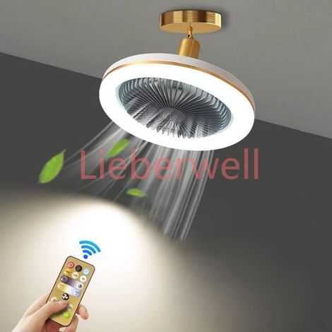 Silencieux Ventilateur de Plafond avec 30W LED Lampe Intégrée et Télécommande Dimmable E27 Petit Lampe de Plafond Gris (1/4)