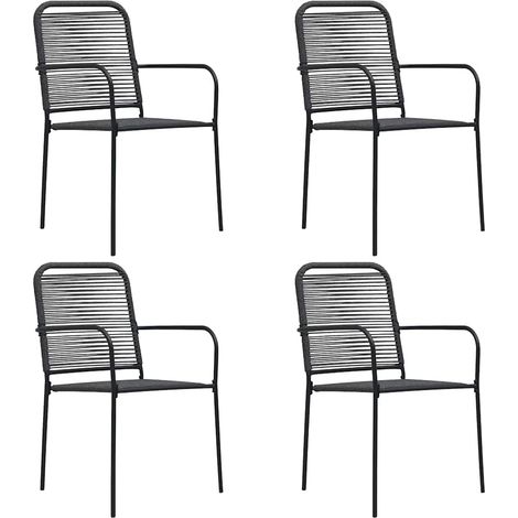 vidaXL Chaises de jardin lot de 4 Corde en coton et acier Noir (1/5)