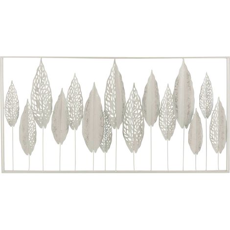 Décoration murale feuille en métal blanc élégance naturelle - Blanc effet patiné