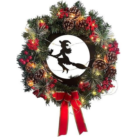 Guirlande de Noël pour porte d'entrée, nouvelle guirlande de fleurs artificielles de Noël avec lumières LED, guirlande de Noël 35 cm branches de pin baies, convient pour les décorations de Noël Décora (1/5)