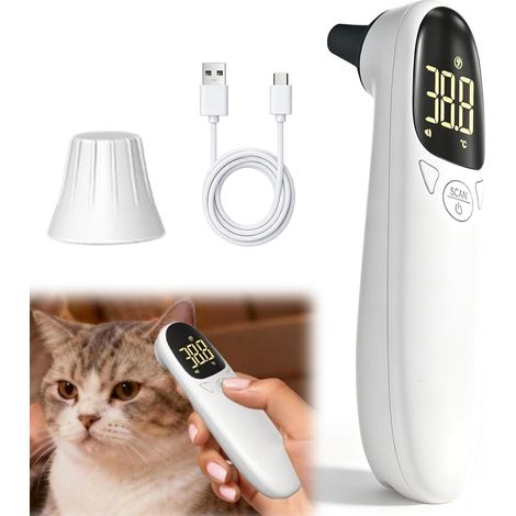 Thermomètre auriculaire pour chien, avec affichage LED, thermomètre numérique portable pour chien, chat, vache, fougère et animaux, blanc (1/5)
