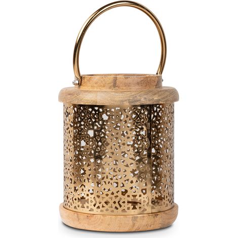 Lanterne Bois/Métal Doré 18X18X25 Cm (1/5)
