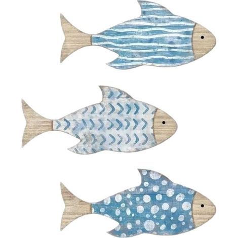 3 pièces Décoration murale de plage, décoration murale en bois, décorations de plage pour la maison, décorations de Poisson autocollantes, décorations sur le thème côtier, décoration océanique