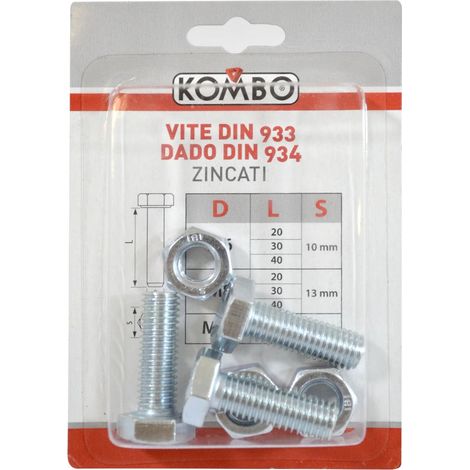 SET DI 3 VITI M10 X 30 DIN933 CLASSE DI RESISTENZA 4.8
