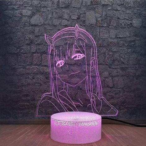 Veilleuse Zero Two, lampe LED classique japonaise inspirée des dessins animés, avec une fille et une ampoule acrylique USB 3D à effet illusion. Idéale pour un bureau de fille, une exposition, une tabl