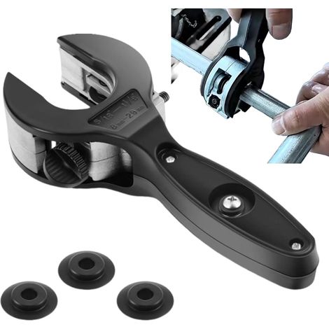 Tagliatubi a cricchetto con 3 rotelle di taglio di ricambio, tagliatubi per tubi in rame, tagliatubi di precisione, per tubi in acciaio inox e rame, da 8 a 29 mm, particolarmente adatto per aree (1/5)