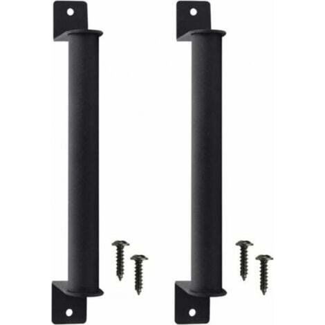 2 Pcs Poignée de Porte de Grange en Acier Carbone Durable Porte Style Grange Rétro Poignée de Porte Coulissante Anti-corrosion avec Vis pour Portes de Grange Coulissantes Placard - Noir (1/4)