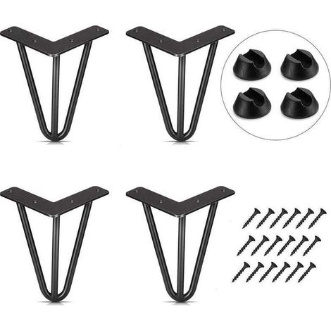 Set of 4 Table Legs, 10cm, DIY Furniture Legs for Dining Table, Coffee Table, Desk, Black + Leg Protectors and Screws (1/4)