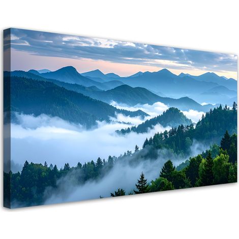 Stampe su Tela, Foresta montagne nella nebbia paesaggio, 80x40 (1/5)