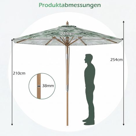 Parasol de terrasse vert de 270 cm avec inclinaison et ventilation