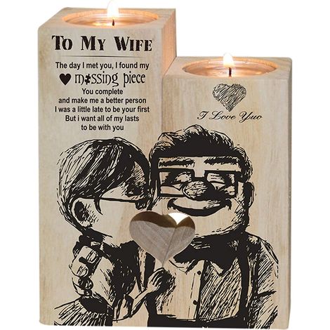 Porte-bougie familial en bois cœur, support chandelier artisanal, lot de bougies cadeau anniversaire mariage (1/5)