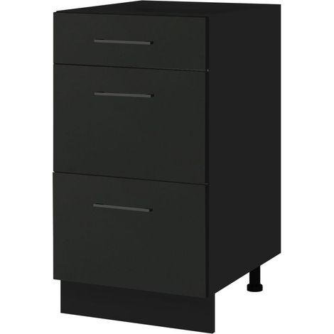 Casserolier Lovia Noir Mat L 40 cm - Porte avec poignée apparente Coulisses tiroir sans amortisseur Black (1/3)